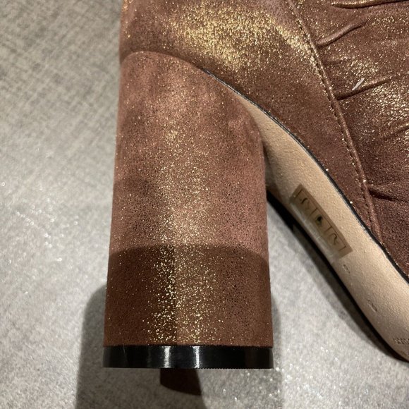 sigerson morrison Gold Bronze Suede Ruched High Heel Ankle Boots Nib 8 - Picture 7 of 8